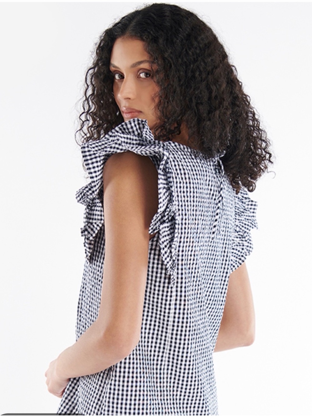 Barbour Marigold V Neck Women’s Gingham Ruffle Sleeve Blouse